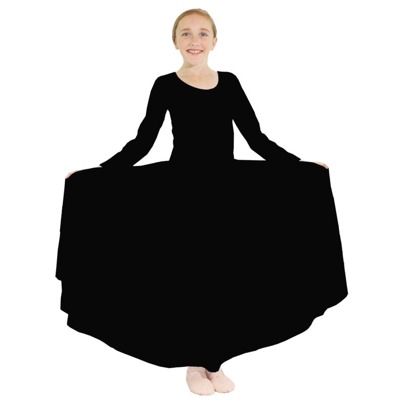 Danzcue Girls Praise Loose Fit Full Length Long Sleeve Dance Dress, Black, 8-10 - Image 1